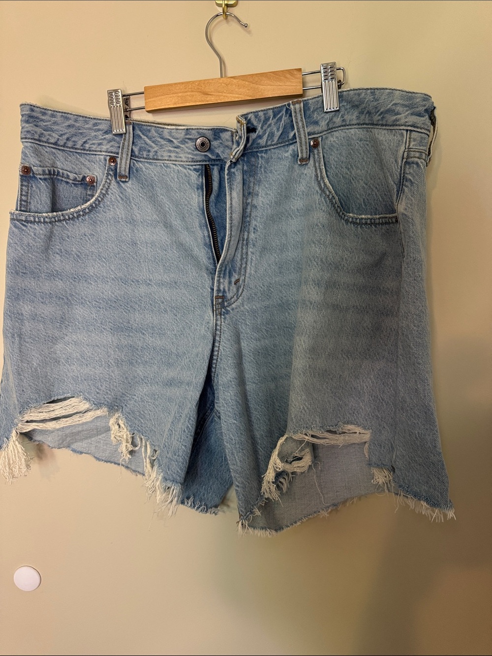 Abercrombie & Fitch Light Blue Distressed Denim Shorts